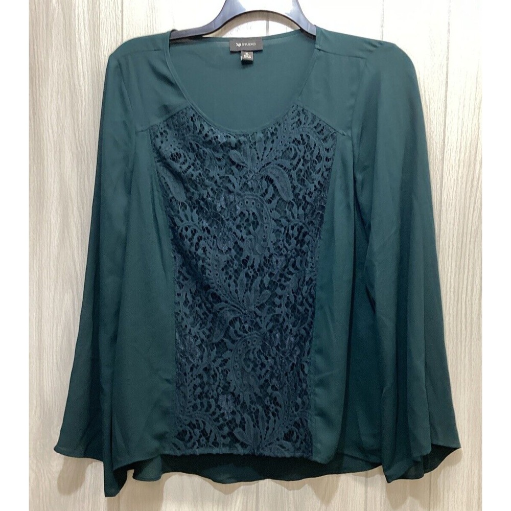 AB‎ STUDIO Women's (Size XL) Long Sleeve Lace embellished Round Neck Shirt